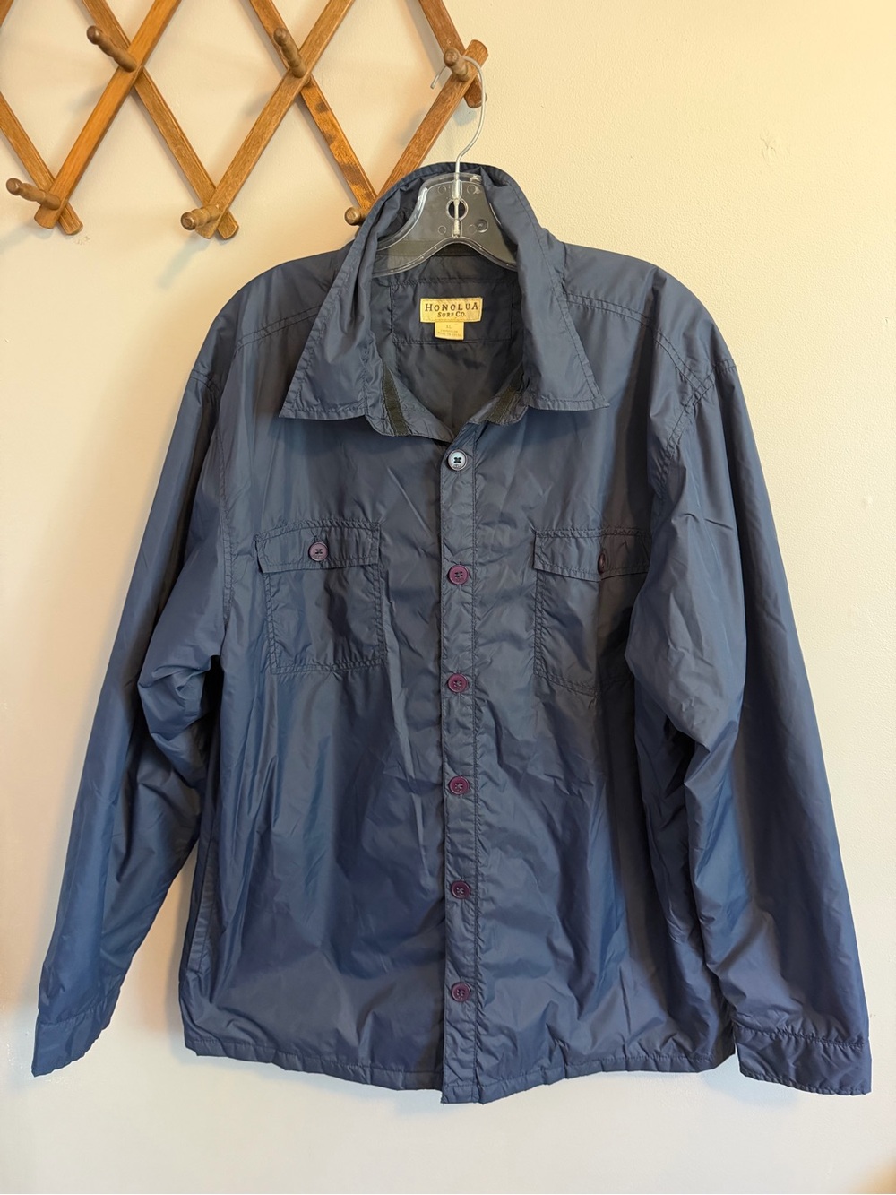 Honolua Surf Co Navy Blue Lightweight Nylon Button Jacket XL
